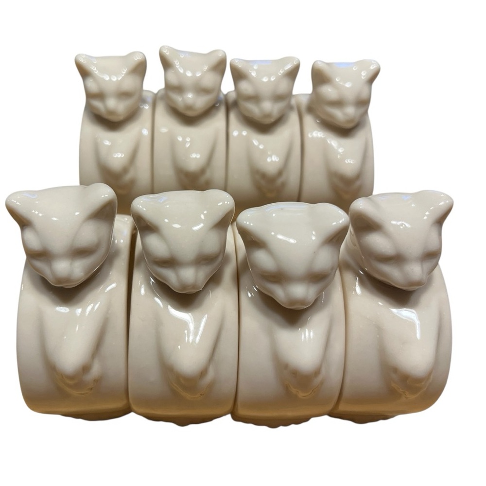 8 Cat Porcelain Napkin Rings – Cream Glazed Kitty Table Decor - Picture 4 of 6